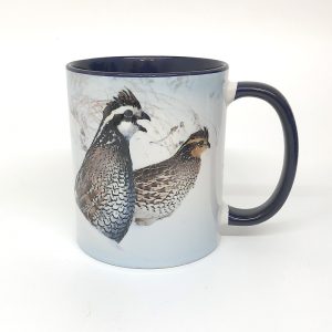 Bobwhite quail in snow mug 15 oz. blue interior